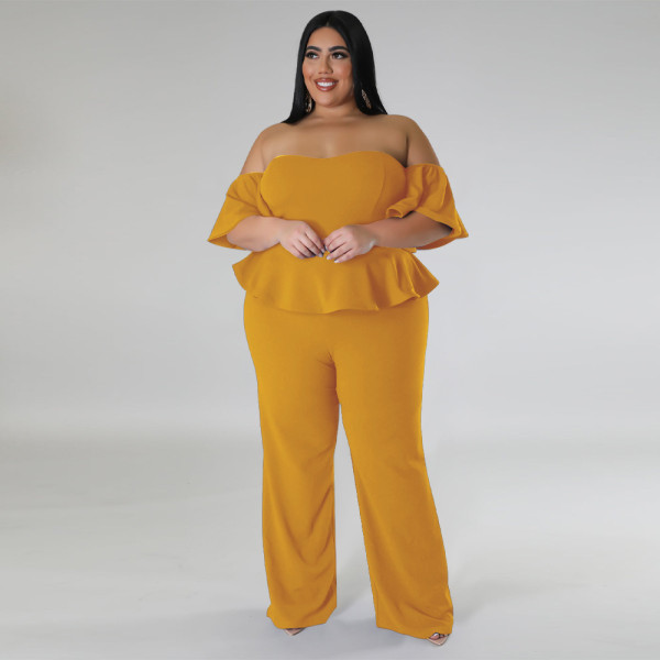 Women's sexy off shoulder short sleeved wide leg stretch jumpsuit