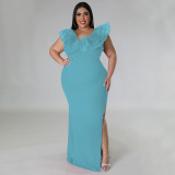 Solid Color Slim Fit Slim Wrap Hip Elastic Dress Banquet Dress