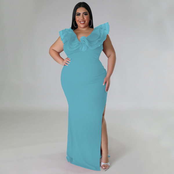 Solid Color Slim Fit Slim Wrap Hip Elastic Dress Banquet Dress