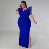 Solid Color Slim Fit Slim Wrap Hip Elastic Dress Banquet Dress