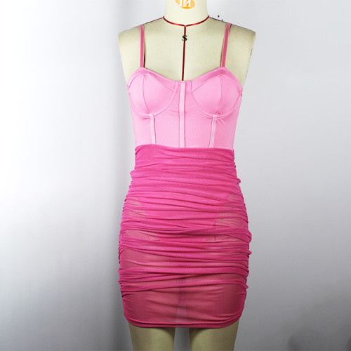 Sexy Mesh Perspective Open Back Steel Ring Wrapped Hip Slim Fit Dress Sexy Sleepwear Uniform