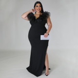 Solid Color Slim Fit Slim Wrap Hip Elastic Dress Banquet Dress