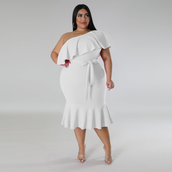 Large Women's Fashion Slim Fit Casual Ruffle Edge Bust Midlength Dress