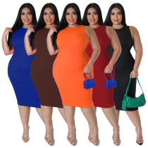 Large Women's Fashion Casual Solid Sleeveless Dress