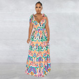 Women's colorful sleeveless shoulder lace up long dress dress