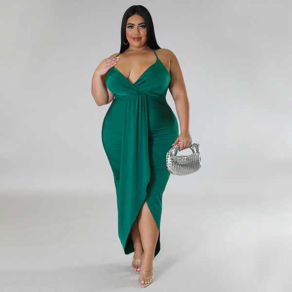 Women's adjustable shoulder strap sleeveless V-neck elastic dress