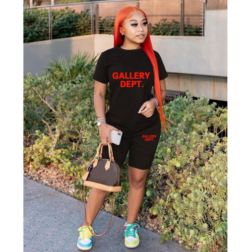 Fashion Leisure Sports Set Cartoon Print Solid Color 2-Piece Women's Wear