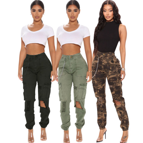 Beautiful fashion slim camouflage printing comfortable casual elastic cargo pants