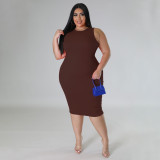 Large Women's Fashion Casual Solid Sleeveless Dress