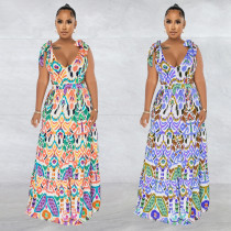 Women's colorful sleeveless shoulder lace up long dress dress