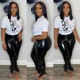 Cotton letter printed round neck short sleeved T-shirt