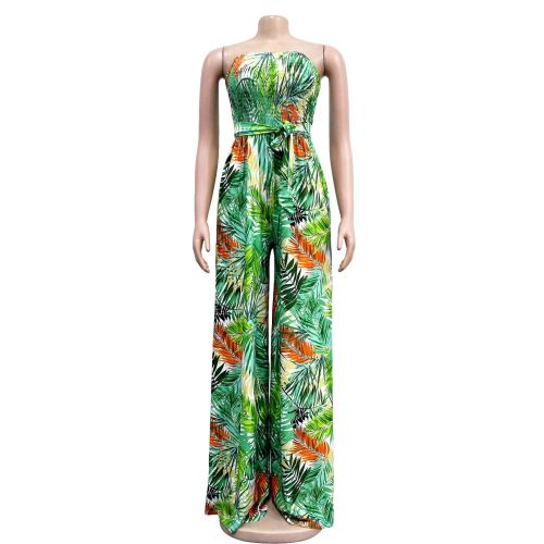 Women's floral printed sleeveless and collarless jumpsuit