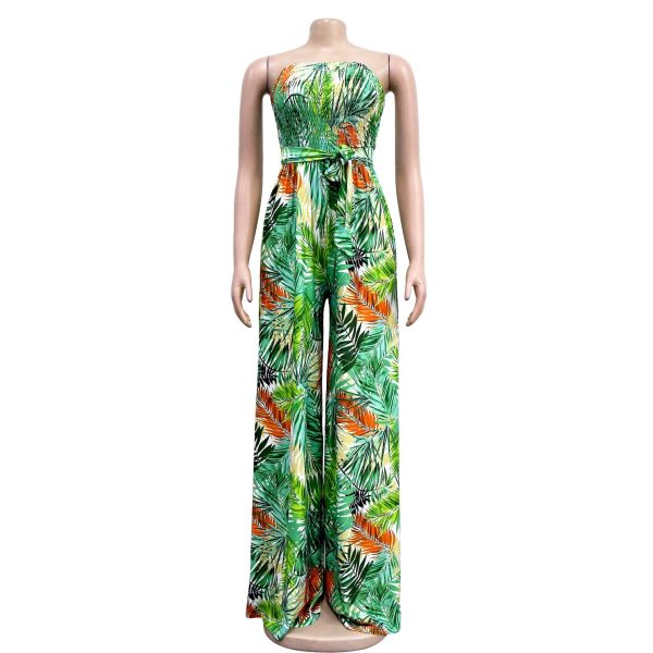 Women's floral printed sleeveless and collarless jumpsuit
