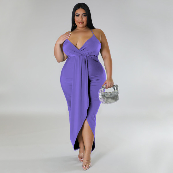 Women's adjustable shoulder strap sleeveless V-neck elastic dress