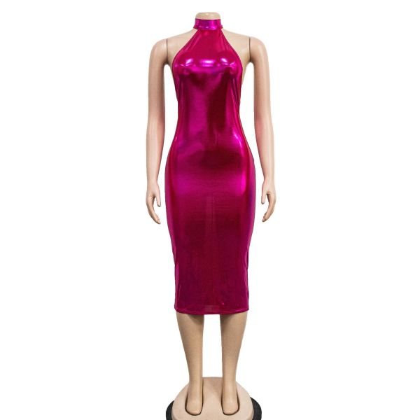 Women's Solid Color Sleeveless Hanging Neck Open Back Long Dress Dress
