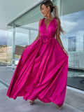 Sexy and versatile lace up dress Loose casual slit dress