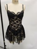 Women's lace chest brace eyelash fold adjustable shoulder strap sexy dress