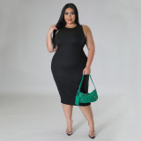 Large Women's Fashion Casual Solid Sleeveless Dress
