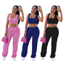 Women's Fashion Sexy Low cut Sleeveless Leaky Umbilical High Waist Slim Fit Pants Set Women's Fashion Sexy Low cut Sleeveless Leaky Umbilical High Waist Slim Fit Pants Set