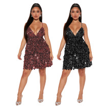 V-neck strapless strapless sequin sexy dress