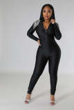 Fashion pants chain tassel solid color slim fitting long sleeved jumpsuit