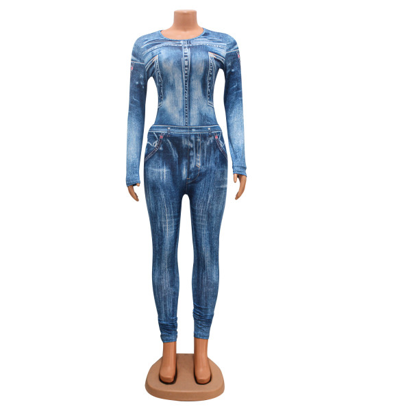 Women's sexy tight fitting printed jumpsuit two-piece set