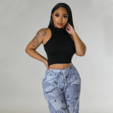 Women's Fashion Sports Casual Short Top Solid Tank Top