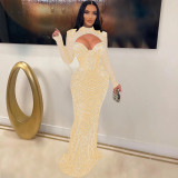 Women's Sexy Mesh Hot Diamond Perspective Long Sleeve Women's Dress Dress