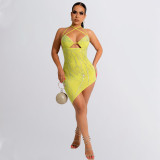 Women's sexy mesh hot diamond perspective suspender dress
