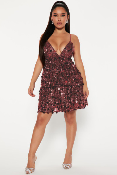 V-neck strapless strapless sequin sexy dress