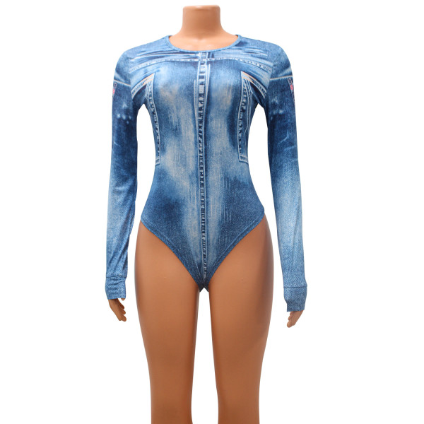 Women's sexy tight fitting printed jumpsuit two-piece set