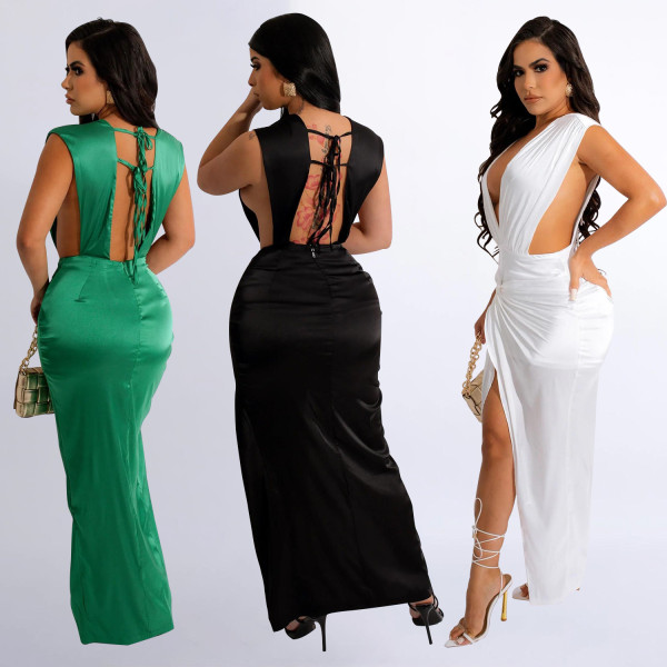 Women's V-neck Sexy Hollow Lace Sleeveless Dress