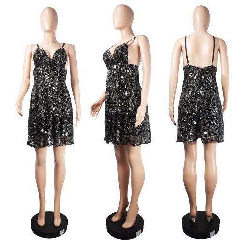 V-neck strapless strapless sequin sexy dress