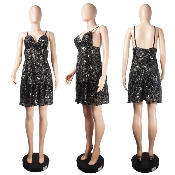 V-neck strapless strapless sequin sexy dress