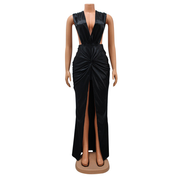 Women's V-neck Sexy Hollow Lace Sleeveless Dress