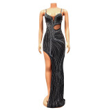 Women's sexy mesh hot diamond nightclub suspender dress