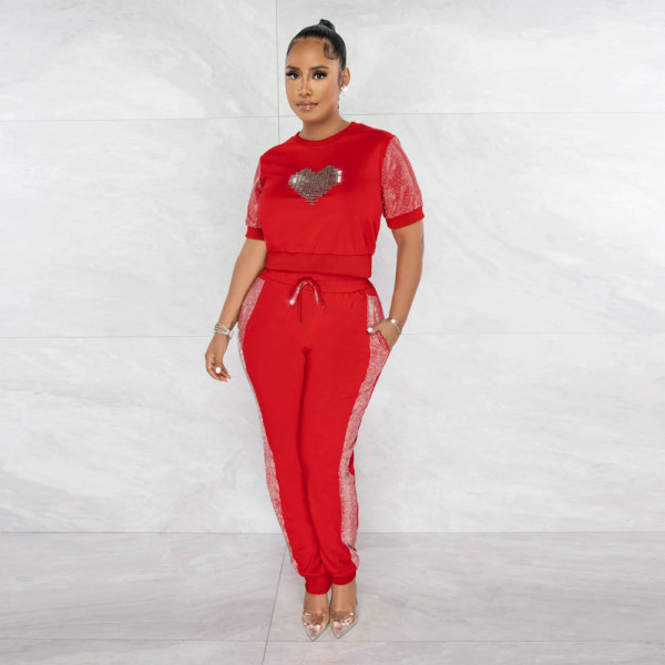 Round neck short sleeved top slim fitting pencil pants fashion casual two-piece set