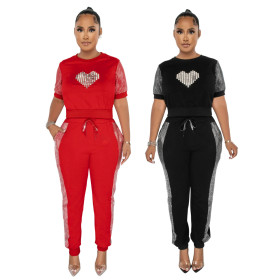 Round neck short sleeved top slim fitting pencil pants fashion casual two-piece set