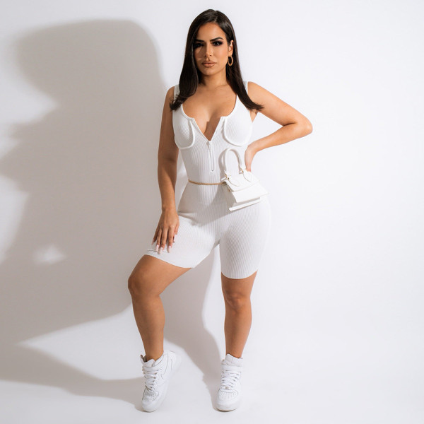 Fashionable, Sexy, Casual V-Neck Zipper Back Leakage Tight Solid Color jumpsuit