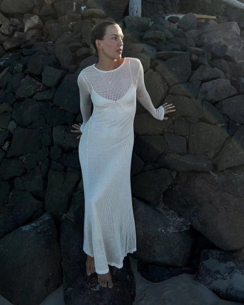 Beach Vacation Sexy Long Dress Knitted Hollow out Long Dress Cover Up