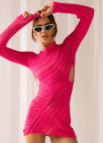 Long sleeved hollowed out skirt sexy tight cut out buttocks covered woolen knit dress