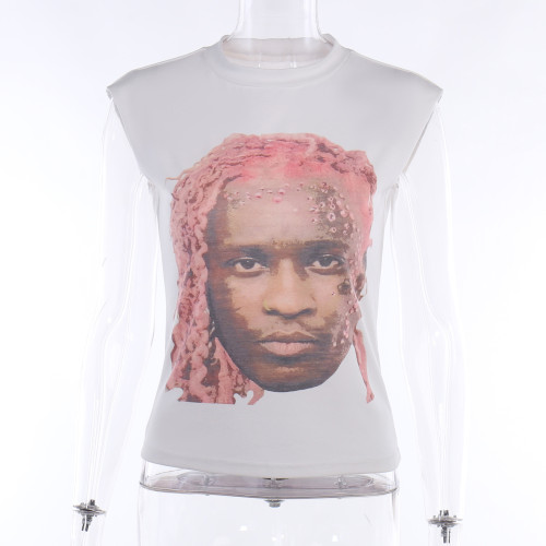 Casual Versatile Slim Fit Figure Printed Sleeveless Tank Top