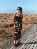 Wave striped bra tight fitting skirt beach bohemian casual slim rabbit velvet knitted buttocks skirt