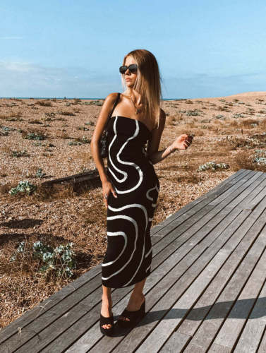 Wave striped bra tight fitting skirt beach bohemian casual slim rabbit velvet knitted buttocks skirt