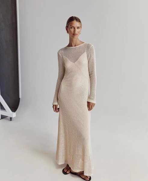 Beach Vacation Sexy Long Dress Knitted Hollow out Long Dress Cover Up