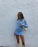 Long sleeved hollowed out skirt sexy tight cut out buttocks covered woolen knit dress