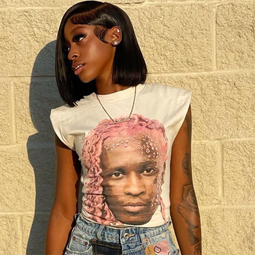 Casual Versatile Slim Fit Figure Printed Sleeveless Tank Top