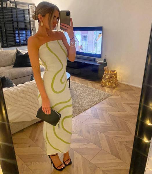 Wave striped bra tight fitting skirt beach bohemian casual slim rabbit velvet knitted buttocks skirt