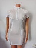 Short sleeved half open neck sexy slim fitting buttocks dress