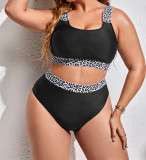 Large Tank Top Solid Leopard Pattern Panel High Waist Bikini